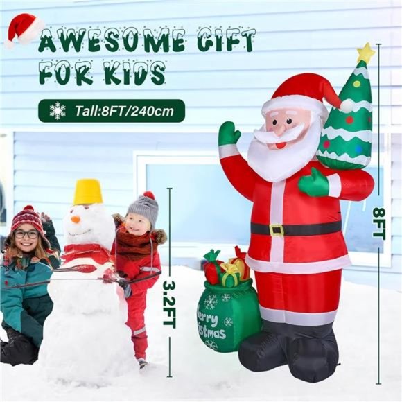 8 FT Christmas Inflatables Outdoor Decor, Blow up Santa Claus with LED Lights - Picture 5 of 6